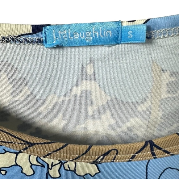 J.McLaughlin Catalina Cloth Top Small Blue Floral Houndstooth 3/4 Sleeve Preppy - Picture 4 of 10